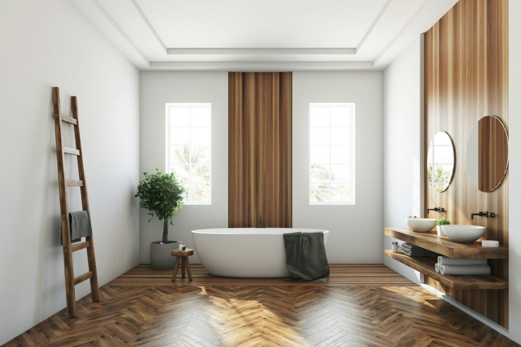 perspective dans une salle de bains rectangulaire