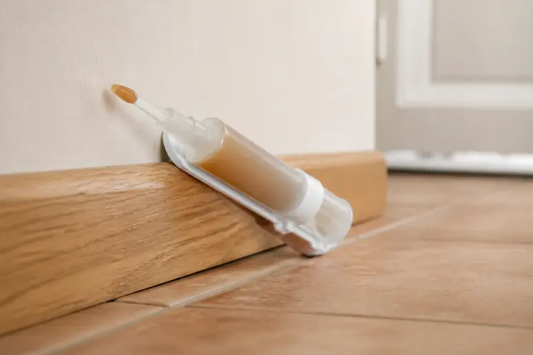 Gel appât anti-fourmis positionné près d'une plinthe pour éliminer un nid-de-fourmis.