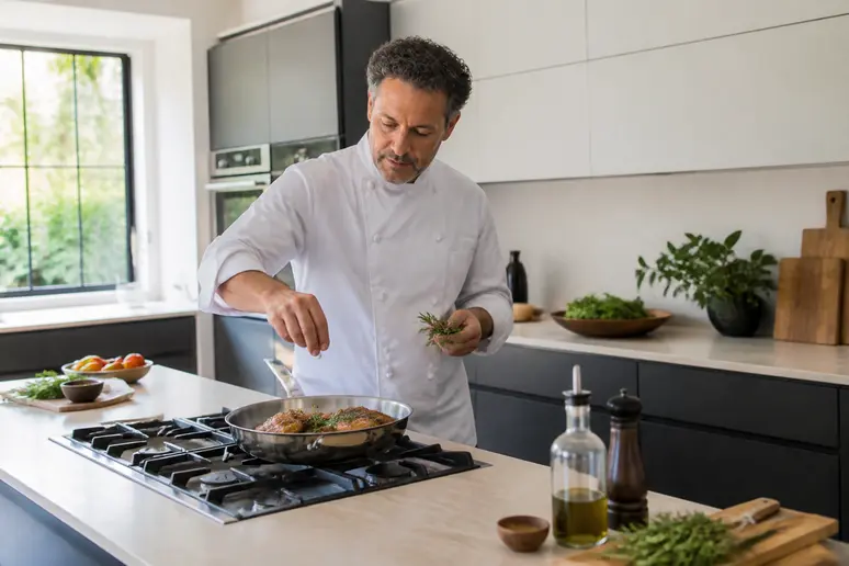 Cuisine bicolore : placement stratégique de couleurs sur des meubles bas et un îlot.