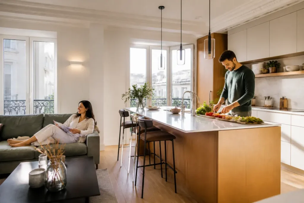 Comment aménager harmonieusement une cuisine ouverte sur son salon ?