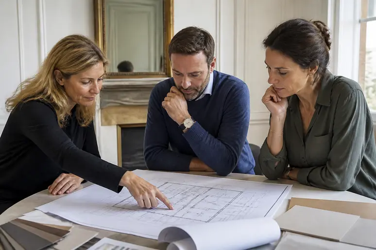 Discussion de plans pour le prix ouverture mur porteur en copropriété.