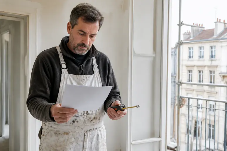 Peintre lyonnais consultant un devis pour le prix de la peinture au m2.