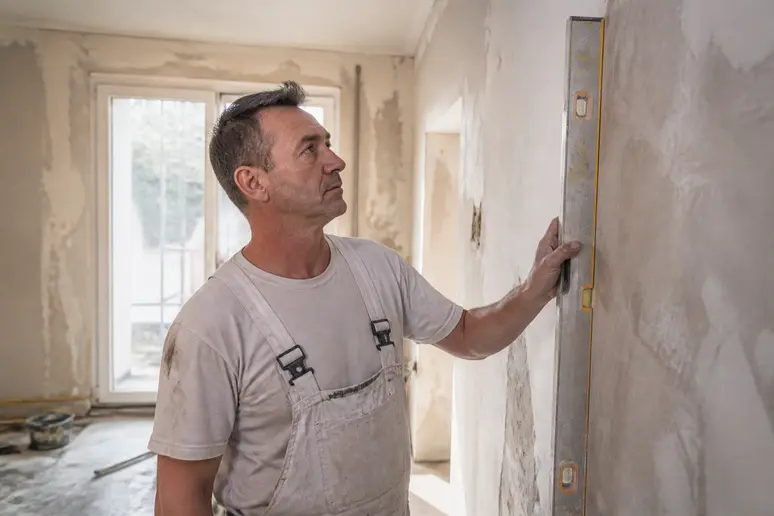 Professionnel évaluant un mur pour le prix pose placo m2.