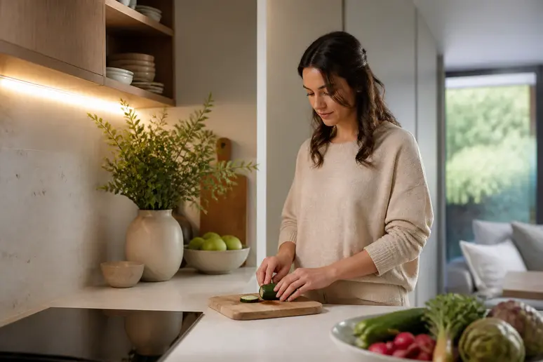 Ambiance lumineuse et colorée dans une cuisine, reflet de la tendance cuisine 2026.