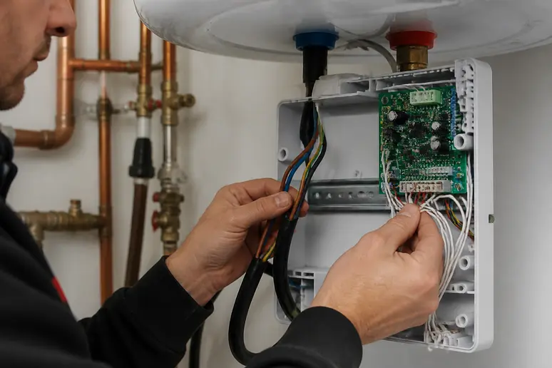 Câblage sécurisé d'un chauffe-eau avec séparation des circuits de commande et de puissance